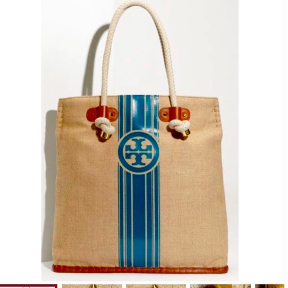 Tory Burch Burlap Stripe Tote Bag